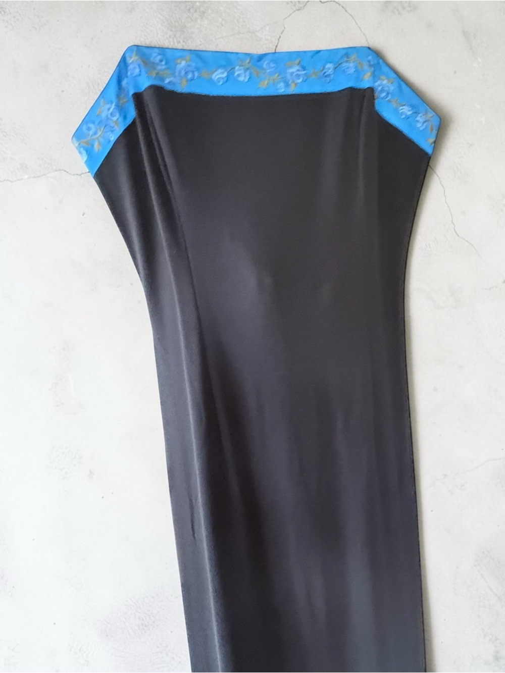 VTG Papell Boutique Evening Strapless Maxi Dress Size 6 Black W/ Blue Satin Trim - Picture 7 of 16